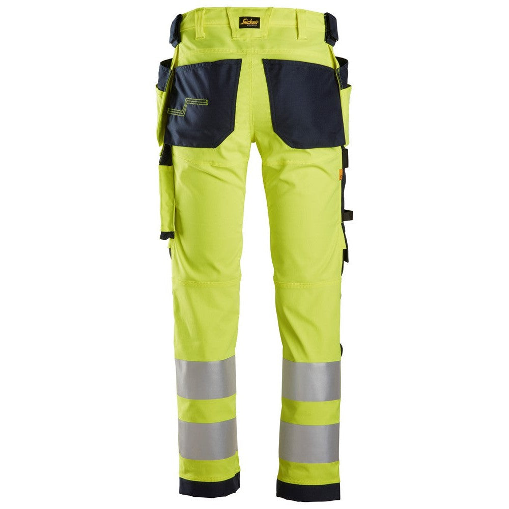 Snickers 6243 High-Vis Class 2, Stretch Trousers Holster Pockets - High Vis Yellow / Black