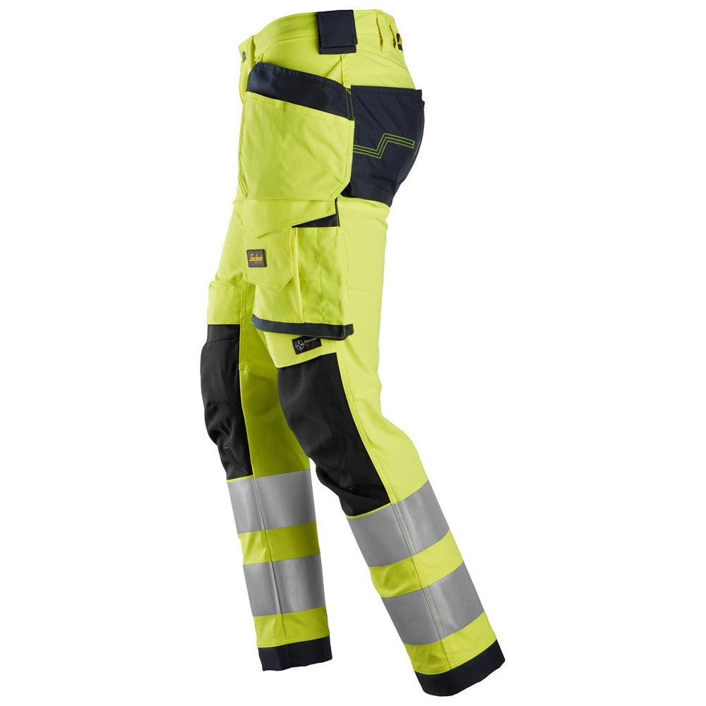 Snickers 6243 High-Vis Class 2, Stretch Trousers Holster Pockets - High Vis Yellow / Black