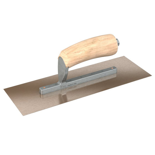 Bon Tool Golden Stainless Steel Square End Finish Trowel - Short Shank - Camel Back Wood Handle