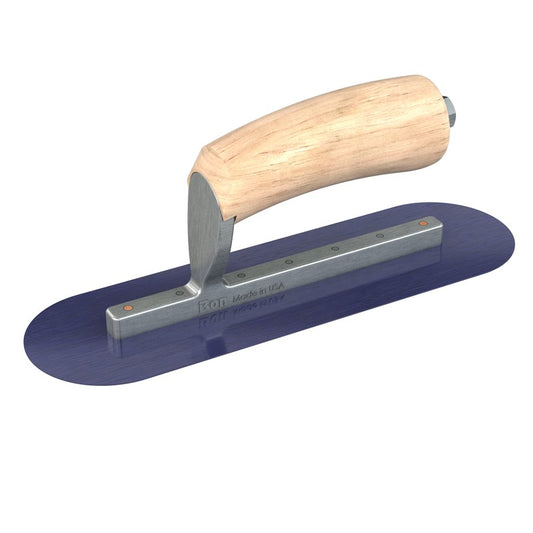 Bon Tool Blue Steel Round End Finish Trowel - Camel Back Wood Handle