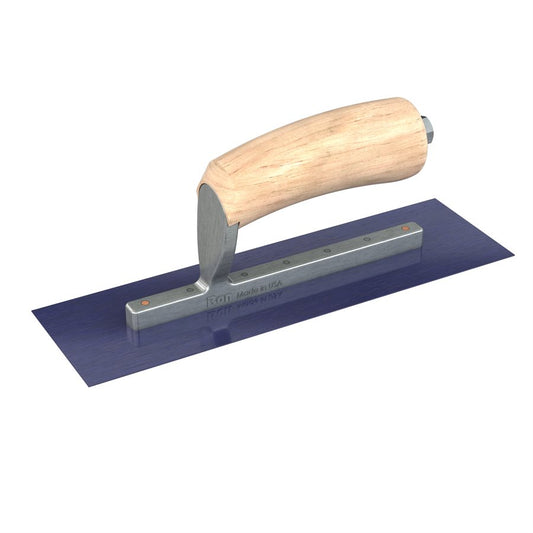 Bon Tool Blue Steel Square End Finish Trowel - Camel Back Wood Handle